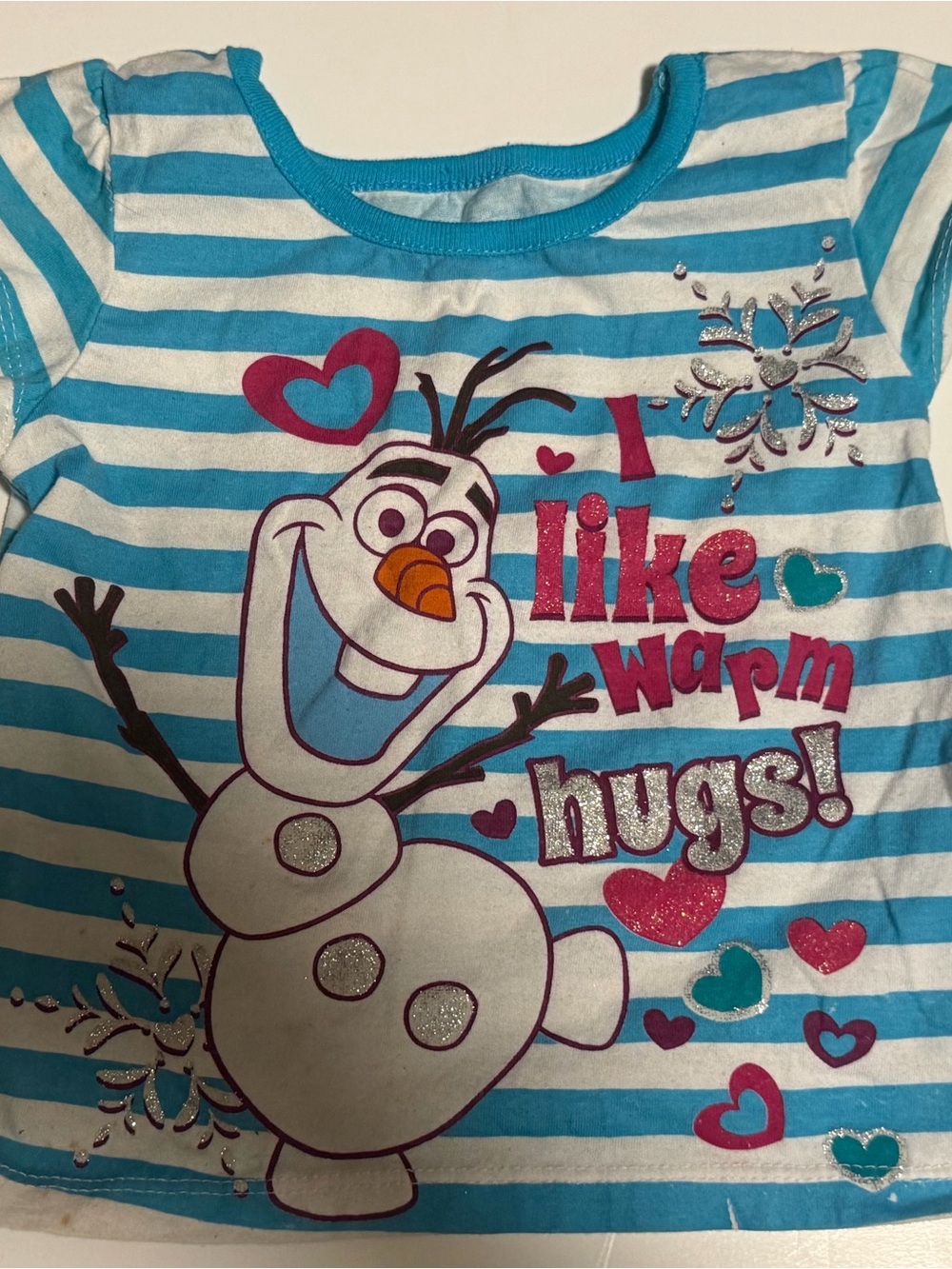 Disney Blue & White Stripe Olaf 'I Like Warm Hugs!' Tee